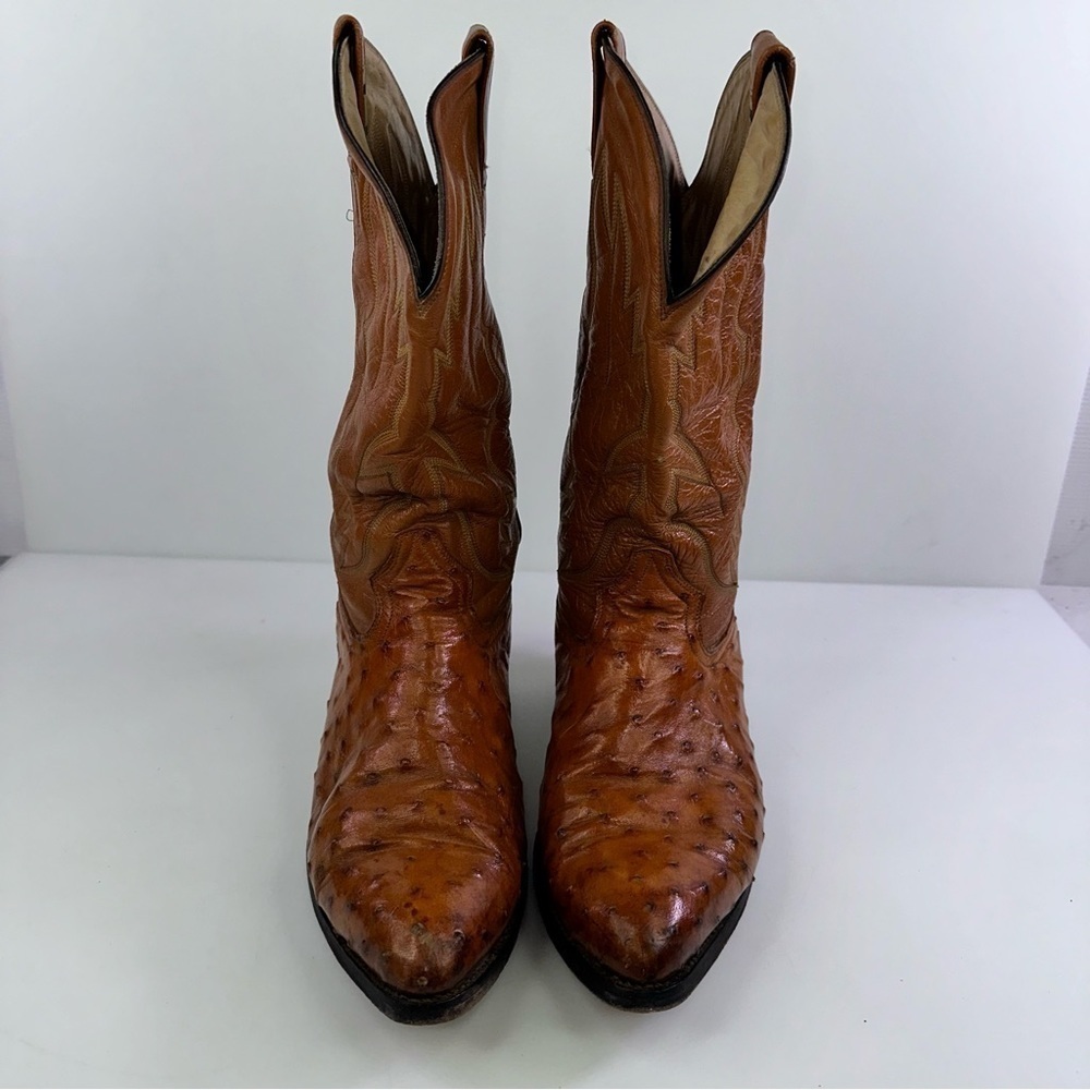 MENS DAVID EDEN TAN COGNAC GENUINE OSTRICH QUILL COWBOY WESTERN BOOTS 10D - Picture 3 of 9